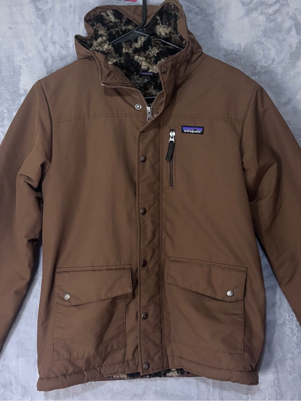 Patagonia Boys Infurno Jacket XL14 Fleece Lined Hooded buckwheat gold coat 68460